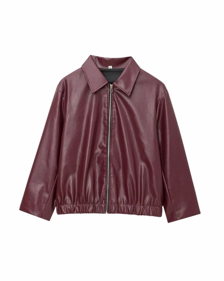 Wine Oversized Leather Jacket