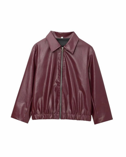 Wine Oversized Leather Jacket