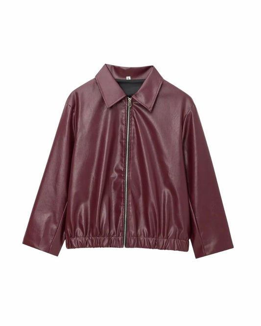 Wine Oversized Leather Jacket