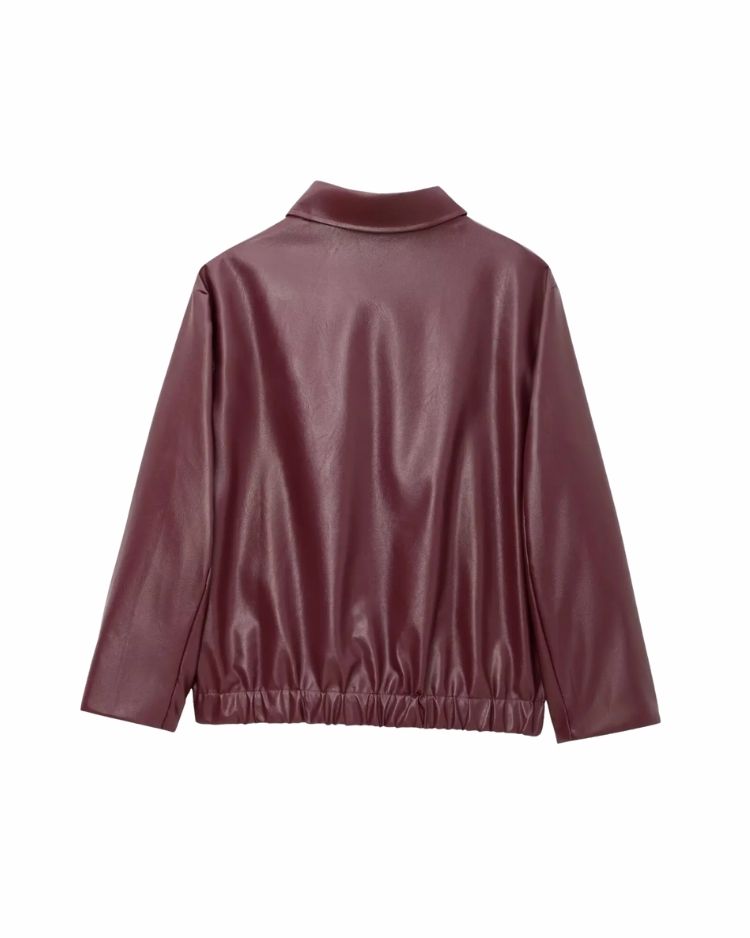 Wine Oversized Leather Jacket