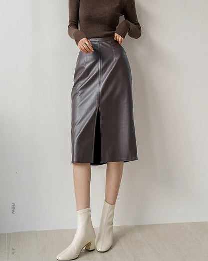 Douro Leather Midi Skirt