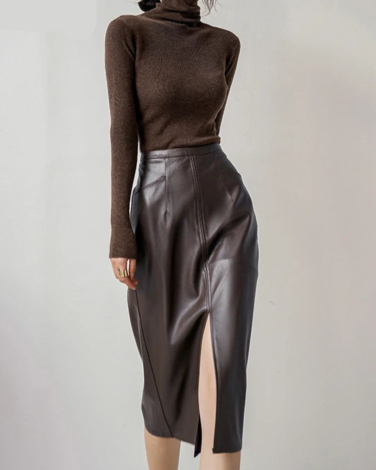 Douro Leather Midi Skirt
