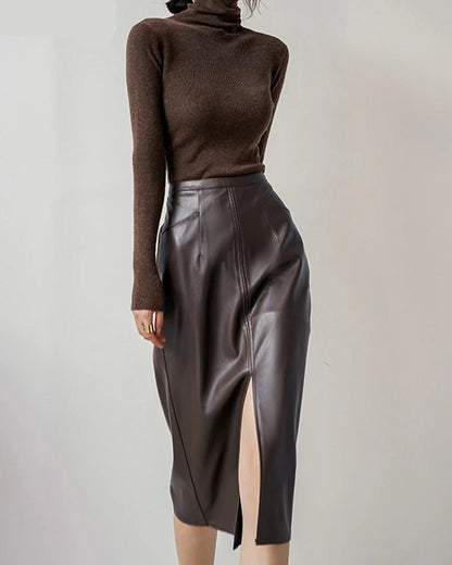 Douro Leather Midi Skirt