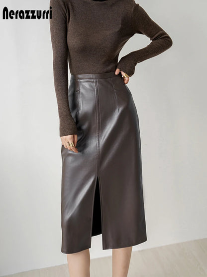 Douro Leather Midi Skirt