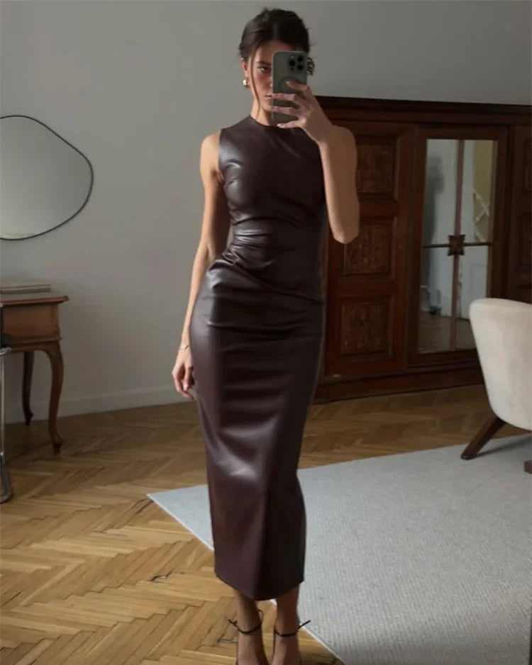 Opera Leather Midi Dress