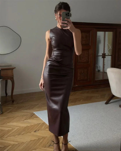 Opera Leather Midi Dress