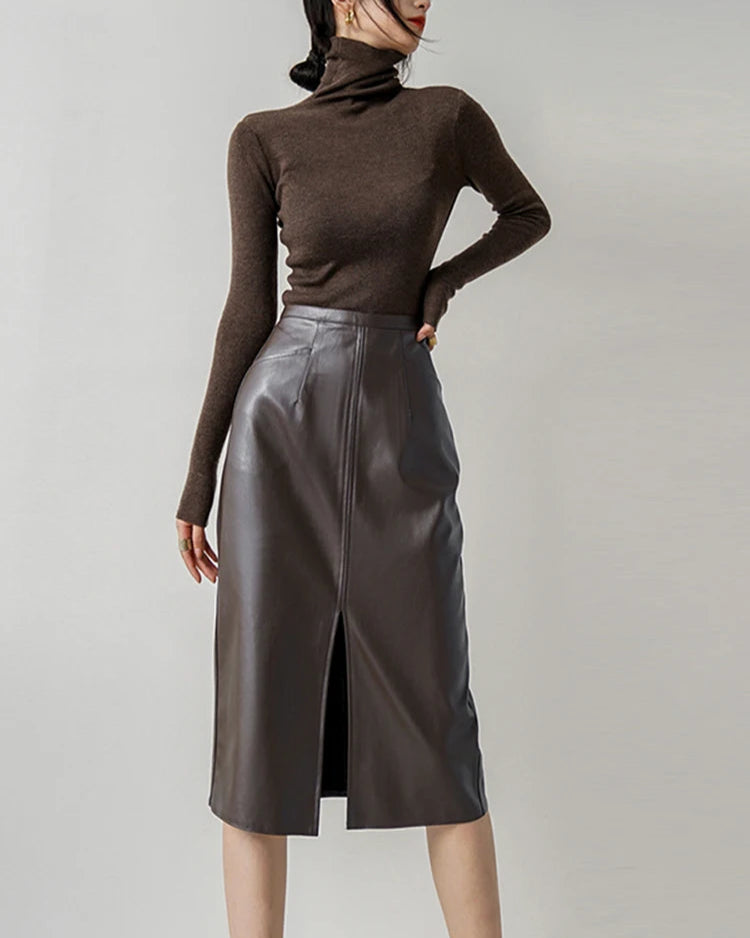 Douro Leather Midi Skirt